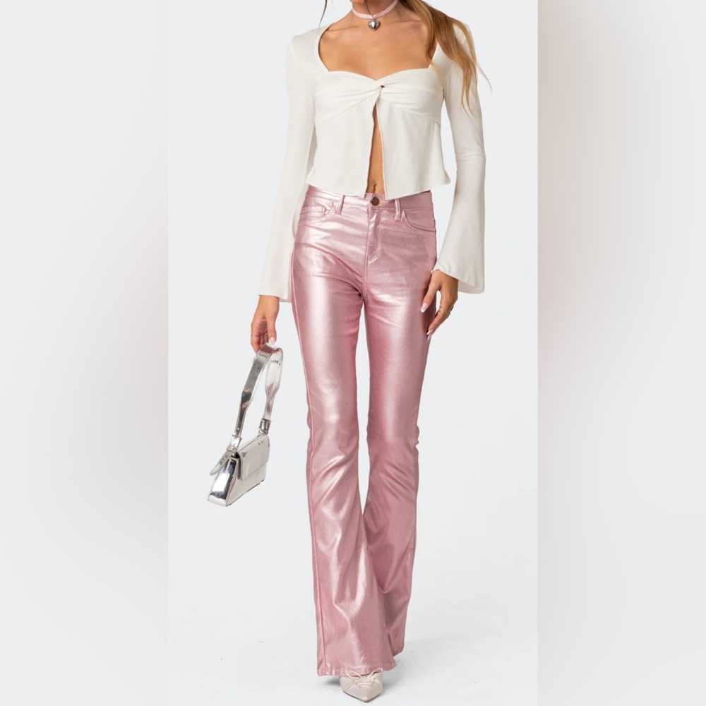Edikted Luna Faux Leather Flare Jeans